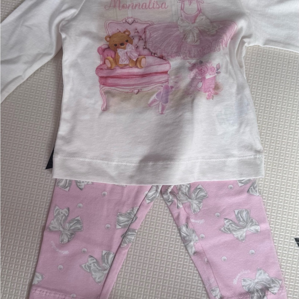 MonnaLisa Pink and White Pajama Set with Graphic Print
